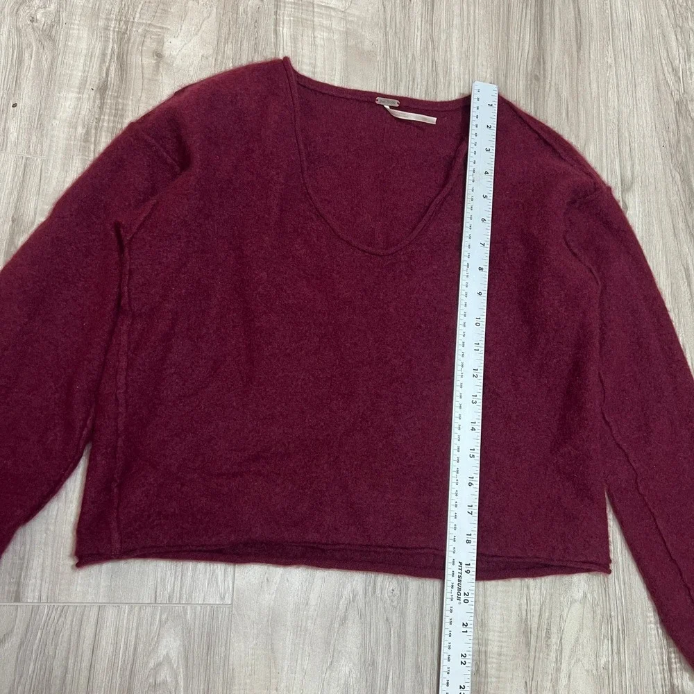 Free People 100% Cashmere V-Neck Crop Sweater Womens Size Large Burgundy Wine